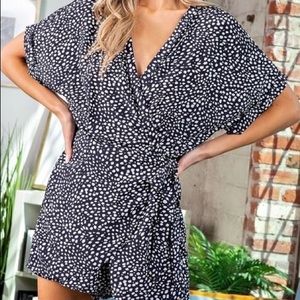 NEW Polka Dot Romper Wrap Style Navy Blue Size Large